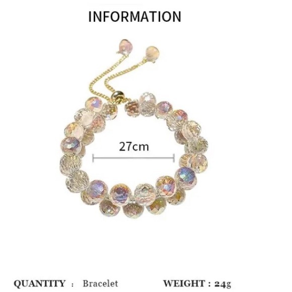 Rainbow Crystal Bracelet Shiny Stone Beads Adjustable - Picture 3 of 3